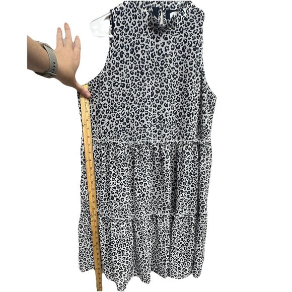 Mud Pie Womens Dress Size Medium Ruffle Neck Navy Blue Leopard Tiered - Picture 4 of 10